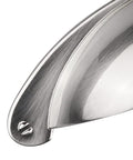Close-up of 10 Pack 3 Inch Cabinet Cup Pulls In Brushed Nickel For Kitchen Cabinets And Furniture, showing satin nickel finish and screws