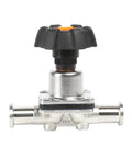 SS316L tri-clamp mini diaphragm valve, 3/4", EPDM+PTFE membrane, clamp-end connections.