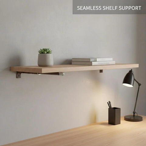 Ultra Slim Low Profile Hidden Floating Shelf Bracket For 6.8 Inch Wood Boards, Invisible Iron Pin Mount on wall above desk.