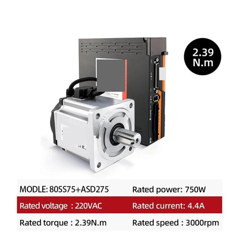 AC Servo Motor Kit 750W With 80SS75 Encoder, 5A, Two Point Thirty Nine Newton Meters Torque, ASD275 Servo Drive shown in image