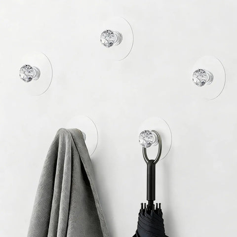 Clear Crystal Drawer Knobs And Cabinet Pulls 24 Pack Self Adhesive No Drill No Trace on wall with towel and umbrella hanging