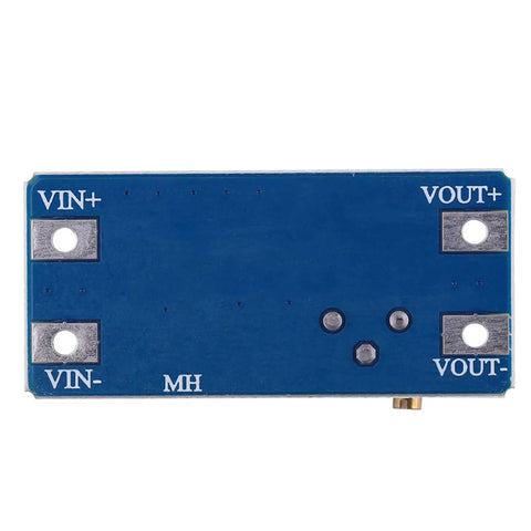 DC To DC Boost Converter Module With Adjustable Output 2V To 28V, 2 Amp High Efficiency Power Supply For Battery Projects And DIY Gadgets, Solar And Camping Gear, Tiny 36 By 17 By 14 Mm, blue PCB underside