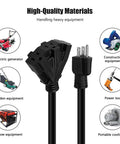 Three-Foot 12-Gauge Outdoor Extension Cord With Three Outlets Heavy Duty SJTW Grounded Power Cable 15 Amp 1875 Watts Indoor Outdoor