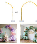 Balloon arch stand kit, gold bendable arch with white heavy base, adjustable 9 ft and 5.6 ft, balloons not included.