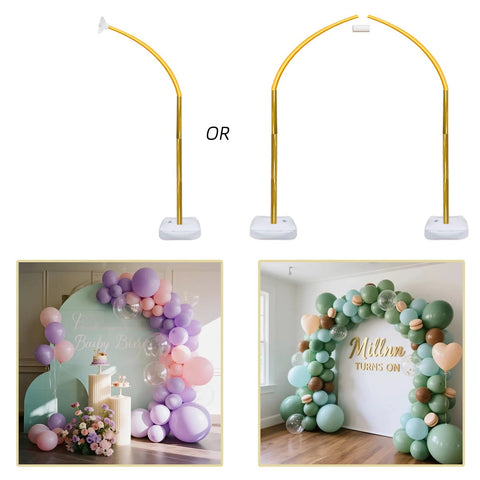 Balloon arch stand kit, gold bendable arch with white heavy base, adjustable 9 ft and 5.6 ft, balloons not included.