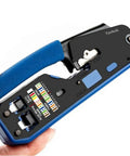 RJ45 RJ12 RJ11 Modular Crimp Tool For Cat5 Cat5e Cat6 Connectors Strip Cut Crimp In One Blue Handle Crimping Tool Includes Five Connectors