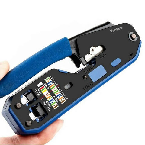 RJ45 RJ12 RJ11 Modular Crimp Tool For Cat5 Cat5e Cat6 Connectors Strip Cut Crimp In One Blue Handle Crimping Tool Includes Five Connectors