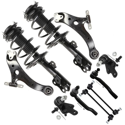 Front Complete Strut And Spring Assembly For 2012 2017 Toyota Camry Replacement With Control Arm Ball Joint Stabilizer Bar Link And Tie Rod End OE Exact Fit Plug And Play, black steel