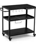Outdoor Grill Cart Table With Pizza Oven Stand For Indoor And Outdoor Cooking 4 Locking Casters Side Handle Hooks Spice Caddy Paper Towel Holder Large Prep Surface Heavy Duty Black