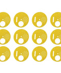 Beekeeping Entrance Gate Set for Nuc Boxes, 12 Pack Plastic Beehive Gates, yellow circular gates in grid layout