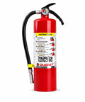 Hella Tough 5 Pound Abc Dry Chemical Fire Extinguisher With Class 3A40Bc Rating showing pressure gauge and instructions on cylinder.