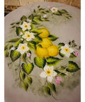 13 Inch Hand Painted Lemon Lazy Susan With Floral Wood Turntable Handmade Serving Tray For Kitchen Counter Or Dining Table Rustic Country Decor With Resin Finish Featuring lemon and floral art.