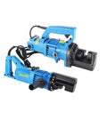 AOXHUGB Rc16 Electric Hydraulic Rebar Bender And Cutting Saw. Handheld machine in blue with hoses for rebar bending and cutting.