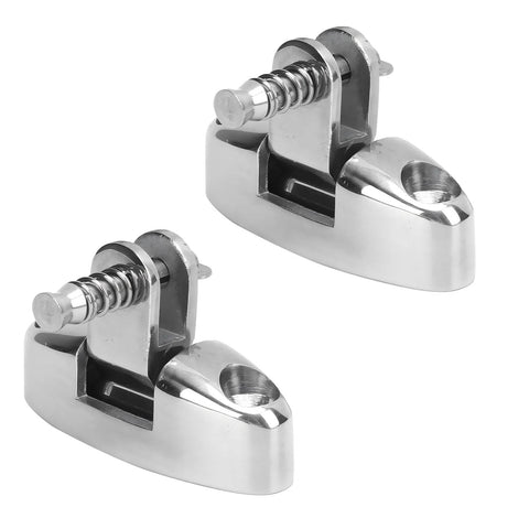 Two stainless steel Bimini top swivel deck hinges with removable pins, side-mount, 180° adjustable
