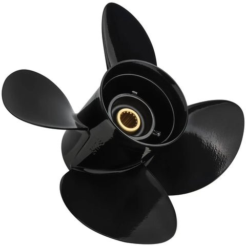 4 Blade Aluminum Outboard Propeller 14 Inch By 17 Inch With 15 Spline Fits 50 HP To 140 HP DF Series Motors Right Hand Rotation