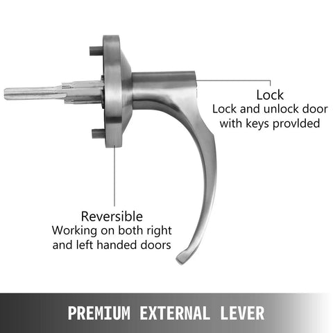 Close-up of lever from Push Bar With Lever Panic Exit Device For 28 To 36 Inch Doors, showing lock and reversible feature.
