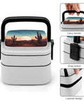 Desert Cactus Themed Bento Box For Adults Grab And Go 2 Tier Portable Lunch Box With Spoon Reusable Insulated Lunch Container Leak Proof