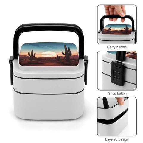 Desert Cactus Themed Bento Box For Adults Grab And Go 2 Tier Portable Lunch Box With Spoon Reusable Insulated Lunch Container Leak Proof