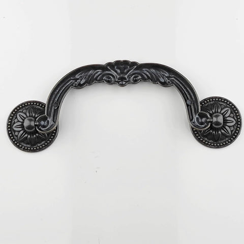 Close-up of Four Pack Vintage Dresser Drawer Pull Handle, Antique Bronze and Black Zinc Alloy, 128mm, 6.4 Inch Total Length.