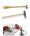 Jewelry Hammer With Solid Wood Handle And Iron Head For Precise Metalworking, shown hammering metal in a crafting setup