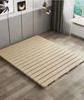 Durable Foldable Floor Bed Frame For Queen Size With Breathable Wooden Slats Rolling Futon Base Featuring Low Profile Design and solid wood build.