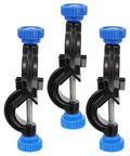 Three Pack Black Aluminum Cross Clamps With Dual Screw Boss Head Adjustable Lab Stand Holder for mounting equipment.