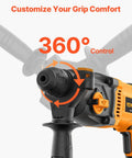 1 Inch SDS Plus Rotary Hammer Drill With 8 Amp Corded Power showing 360-degree handle control for grip comfort