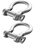 Beefy 3/8 Inch 304 Stainless Steel D Ring Shackles With Screw Pin Anchor Design Rock Solid Rigging Hardware For Traction Wire And Off Road Builds Top Shelf Quality 2 Pack close-up view showing two shackles with polished finish.