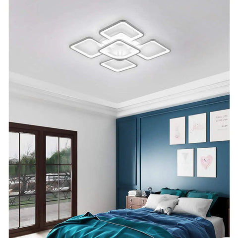 Sleek Two Layer Square LED Ceiling Light Flush Mount White Modern Minimalist Chandelier For Living Room And Bedroom 75W Cool White 5000K With Five Square Shades For Bright Even Illumination