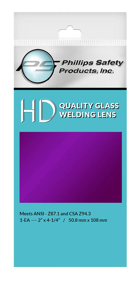 Magenta Drop In Welding Lens 2 X 4.25 Inch with acrylic shield in packaging, for arc welding flare reduction.