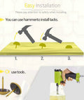 Illustration showing installation steps for Killer One Inch Gold Antique Upholstery Tacks Pack Of Thirty using tools and hammer.