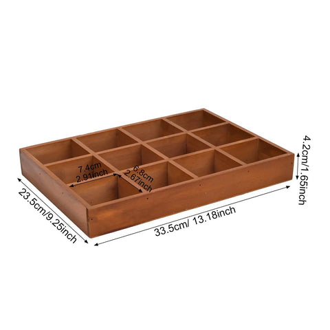 All Natural Wood Sorting Tray With Multi Grid Compartments For Jewelry Beads Craft Supplies Game Pieces And Small Parts Desktop Organizer In Brown Boss Level DIY Friendly Home Office Storage displaying size measurements