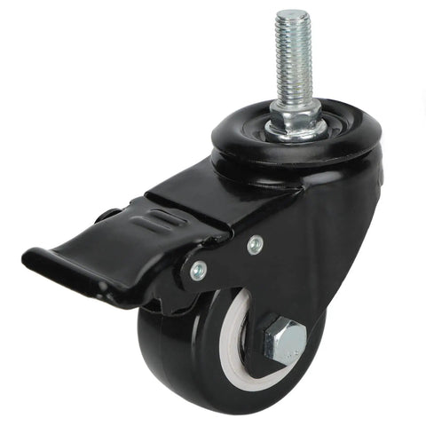 Built Tough 25 Inch Swivel Caster Wheel With Snappy Lock Brake And Twin Bearings For Heavy Duty Cart Furniture Trolley Low Noise Poly Roller M12 Mount, close-up view.