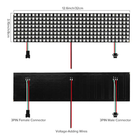 Individually Addressable LED Matrix 8x32 256 Pixel Full Color Display, 12.5in By 3.1in Flexible FPCB WS2812B RGB 5050SMD
