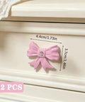 12 Piece Pink Bow Dresser Knob Set For Cabinets And Drawers Cast Iron Vintage Coquette Girly Drawer Pull Dimension View