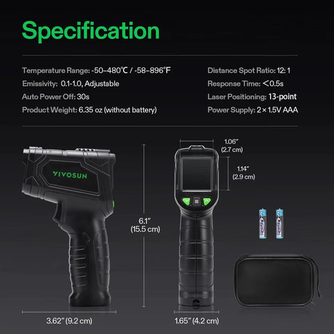 VPD Thermometer For Plants Handheld Environmental Monitor With Rapid Five Second Readings Tracks Leaf And Air Temperature Humidity And Vapor Pressure Deficit For Indoor Grow Rooms Home Gardeners And HVAC Techs, black 6.1-inch tool with batteries and case