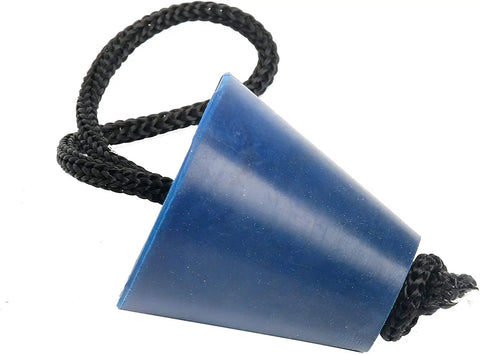 Close-up of blue silicone plug with lanyard from Eight Piece Universal Kayak Scupper Plug Kit With Silicone Plugs For Drain Holes Stoppers