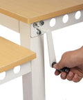 Heavy Duty Dual Tier Standing Desk With Smooth Crank Lift Tough Locking Wheels And Roomy Carbon Steel Desktop For Home Office adjusting smooth crank.