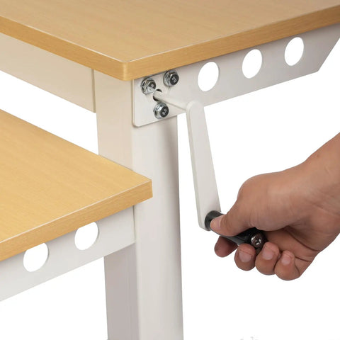 Heavy Duty Dual Tier Standing Desk With Smooth Crank Lift Tough Locking Wheels And Roomy Carbon Steel Desktop For Home Office adjusting smooth crank.
