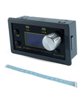 Front view of stepper motor controller with LCD display, silver knob, and blue ribbon cable