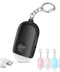 Rechargeable 130dB Personal Safety Alarm With LED Flashlight And Vibration Sensor On A Keychain For Women Men Girls Teens Students And Elderly Black Self Defense Anti Theft Anti Robbery Emergency Safety Device, black USB rechargeable keychain with charging cable