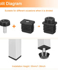 Split diagram of Four Pack Adjustable Furniture Levelers For Tables And Chairs Plastic 20x30mm Rectangle Tube Insert Screw In Glide Feet