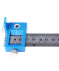 Boss Level Aluminum Punch Locator Drill Guide Kickass Cabinet Hardware Jig showing blue measuring detail for precision layout.