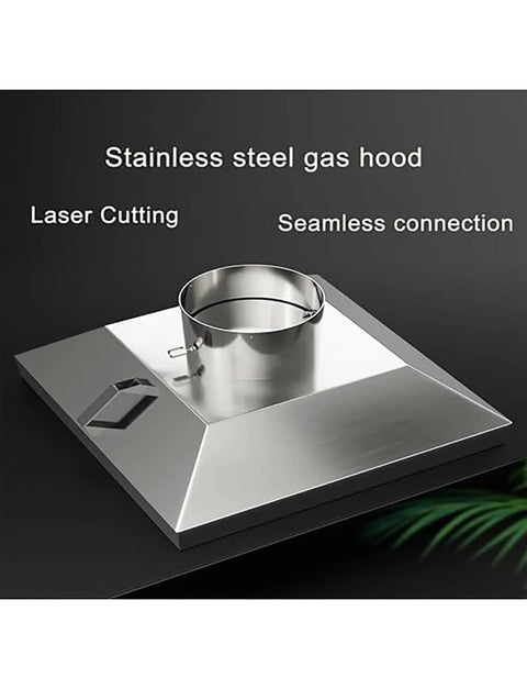 Heavy Duty Stainless Steel Fume Hood Badass Welding Smoke Collector And Dust Extractor For Laser Cutting Shop Ventilation No Bull Air Filtration System, top view of gas hood with seamless connection.