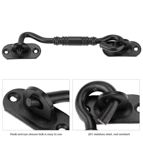 WUUWCHODC Gate Hook and Latch Closure for Cabinet Window Door, black-coated 201 stainless steel, easy-use hook and eye lock.