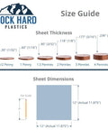 Size guide for White Acrylic Sheet 12x12 Inch 1/8 Inch Thick Plexiglass Panel with penny thickness comparison and dimensions.