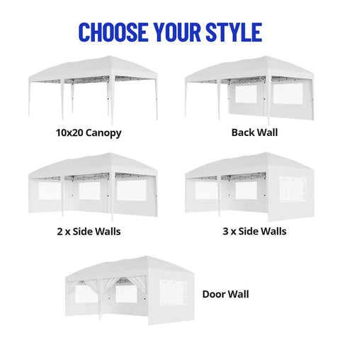 10x20 Heavy Duty Pop Up Canopy With 6 Removable Sidewalls Commercial Wedding Tent And Event Shelter Rustproof Powder Coated Frame Portable Storage Bag Quick Setup For Patio Backyard And Outdoor Use White