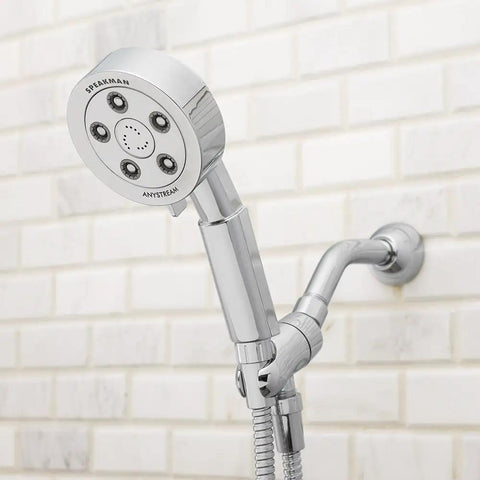 Neo Anystream High Pressure Handheld Shower Head with Hose in Polished Chrome installed on tiled wall