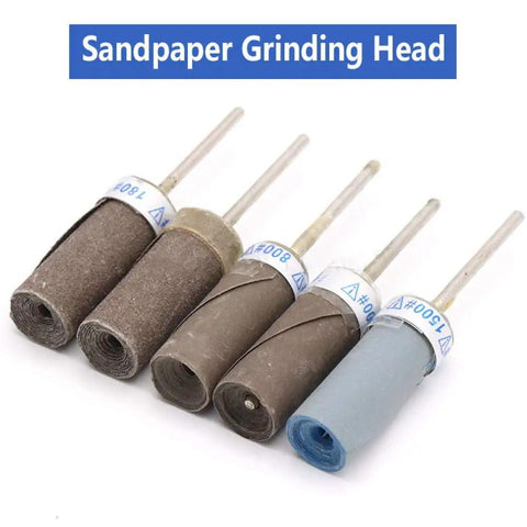 Built Tough 2.35mm Shank Sanding Bands And Abrasive Grinding Heads For Rotary Tools set of five varying grit sanding heads for wood metal plastic.