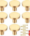 Brushed Brass Cabinet Knobs Set Of 8 With Screws And Screwdriver 20X25 Mm Solid Brass Hardware For Kitchen Cabinets And Furniture Gold Finish